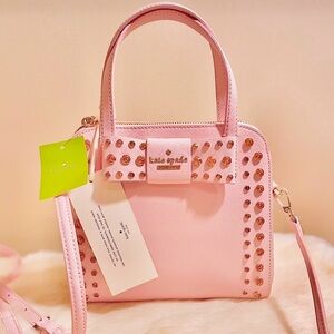 KATE SPADE Davies Mews HandbagPink Studded Leather Satchel with Detachable Strap